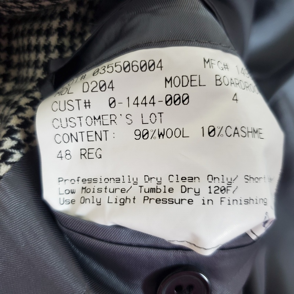 Hickey Freeman Sport Coat Size 48R Black White Houndstooth Wool Cashmere Blend - Picture 10 of 14